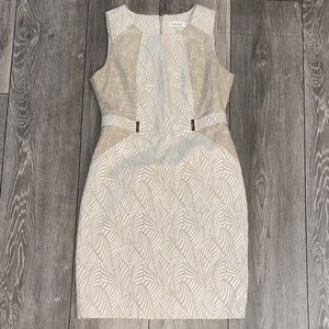 Calvin Klein Cream and Tan Leaf Pattern Mini Dress
